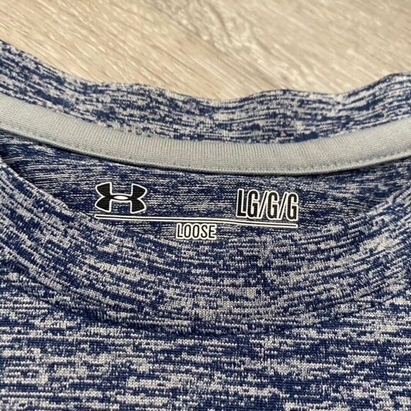 Under Armour Blue Heathered Athletic Workout Shirt Men Large‎ Bin H-33 - Picture 3 of 4